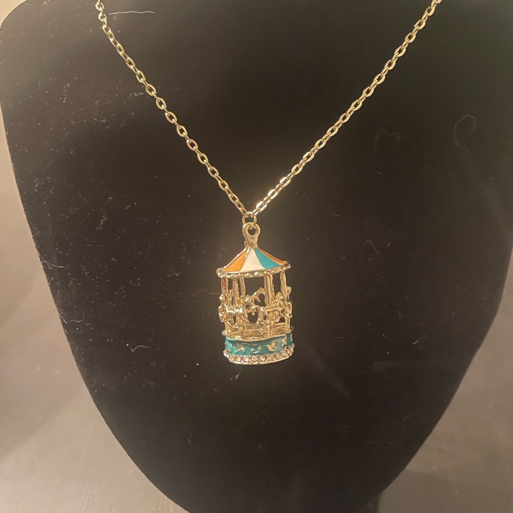 Betsey Johnson Gold Carousel Necklace with Colorful Accents